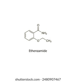 Ethenzamide flat skeletal molecular structure NSAID drug used in Pain treatment. Vector illustration scientific diagram.