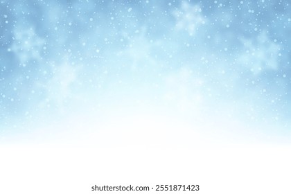 Fondo etéreo con un cielo de invierno azul suave con copos de nieve que caen suavemente. Ideal para diseños de temporada o proyectos de temática navideña.