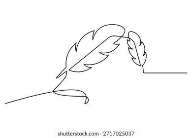 Pluma de pájaro de arte de línea continua etérea en tinta negra simple