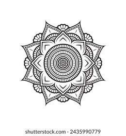 Ätherische Zeichnung von Lotus Mandala Lineart in Schwarz-Weiß monochrom