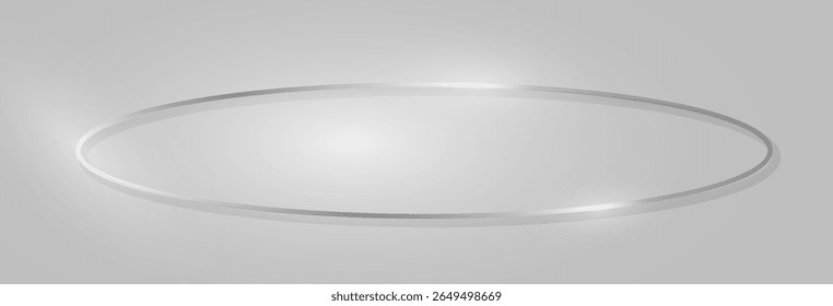 Ethereal ellipse shimmers with a subtle silver sheen against a soft, light gray backdrop, creating a minimalist and modern aesthetic with gentle light play and delicate reflective surface detail