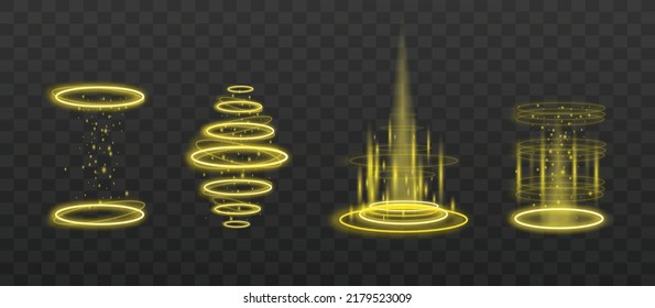 Ethereal fire portal sign with flame sparks and luminous trail effect, 3d realistic vector illustration isolated on transparent background. Circle magic portal.