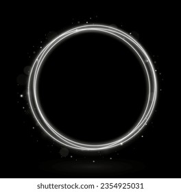 Ethereal fire portal sign with strange flame spark. Luminous white swirl. Light silver pedistal, podium, platform, table. Modern magic witchcraft circle with runes. Luminous trail effect vector.