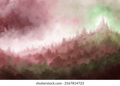 Ethereal forest landscape, soft pastel colors, misty atmosphere, dreamy scenery, tranquil nature, artistic background.