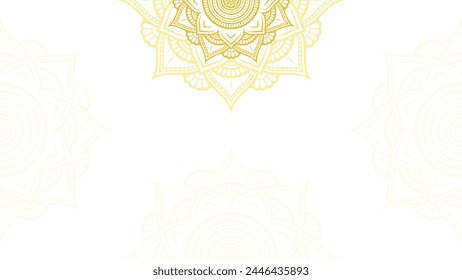 Ethereal Golden Lotus Mandala Pattern On Gilded Blank White Vector Background