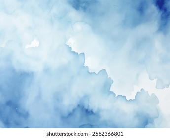 Los tonos etéreos se mezclan sin esfuerzo en una representación de acuarela de nubes, creando una atmósfera relajante perfecta para la relajación, ilustración artística de acuarela