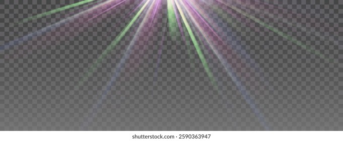Ethereal light explosion from top left, subtle rainbow rays, delicate glowing sparkle, transparent gradient lens flare, mystical color streaks, soft atmospheric illumination, dreamy aura
