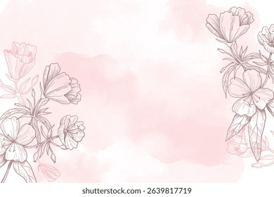 "Ethereal pink flowers dance across a dreamy watercolor background, blending soft hues and abstract textures in a captivating floral piece."