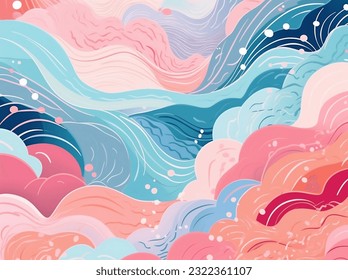 Ethereal seamless pattern of abstract waves and clouds. A dreamy backdrop for minimalist designs.
