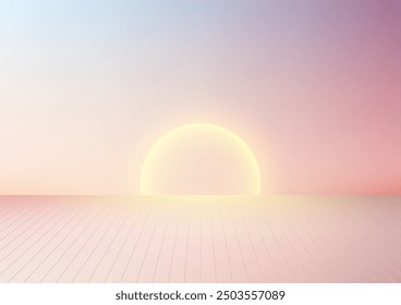 Ethereal Sunrise with Soft Gradient Sky and Yellow Glow, Tranquil Nature Scene with Reflective Surface for Calm Product Displays and Elegant Mockups