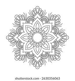 Ethereal Traditional Petals Mandala in Black and White Coloring Book Page