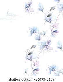 Conjunto de Vector floral Abstractas transparente etéreo Invitación de flor silvestre de acuarela mínima Plantilla pastel, botánico, rústico, boho Descarga digital, saludo sin fisuras