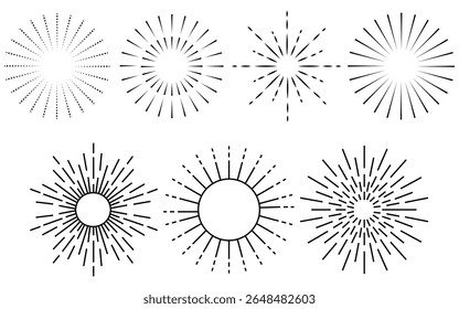 ETHERISCHE Vintage Lichtstralen – Unieke Zonnestraal, Vuurwerk en Sterrenglans Vectorelementen