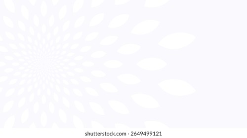 An ethereal white background features an array of oval shapes that radiate from the left side, converging into a central focal point, creating a delicate