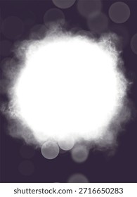 Marco blanco etéreo de la nube con las luces de Bokeh en fondo oscuro
