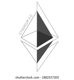 Ethereum 2.0 black minimal thin line logo isolated on white.