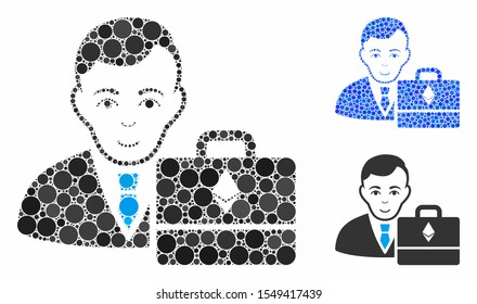 Ethereum accounter composition of small circles in various sizes and shades, based on Ethereum accounter icon. Vector circle elements are composed into blue composition.