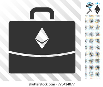 Ethereum Accounting Case icon with 7 hundred bonus bitcoin mining and blockchain symbols. Vector illustration style is flat iconic symbols designed for crypto-currency apps.