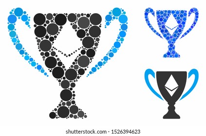Ethereum award cup composition for Ethereum award cup icon of round dots in variable sizes and shades. Vector round dots are grouped into blue composition.