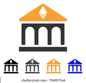 Ethereum Bank Building icon. Vector illustration style is flat iconic symbol with black, gray, orange, blue color variants. Designed for web and software interfaces.