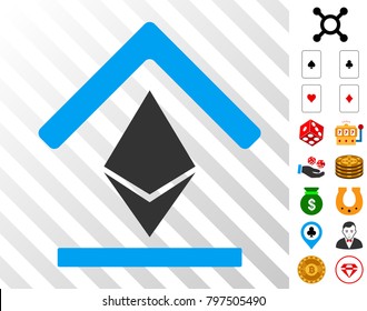 Ethereum Bank Roof icon with bonus gamble pictograms. Vector illustration style is flat iconic symbols. Designed for casino gui.