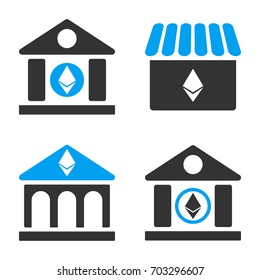 Ethereum Bank vector icon set. Style is bicolor flat symbols.