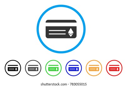 Ethereum Banking Card rounded icon. Style is a flat grey symbol inside light blue circle with bonus color versions. Ethereum Banking Card vector designed for web and software interfaces.