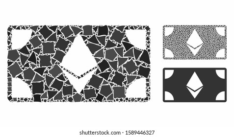 Ethereum banknote composition of tremulant items in various sizes and shades, based on Ethereum banknote icon. Vector trembly items are composed into collage.