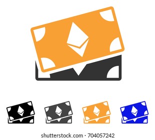 Ethereum Banknotes icon. Vector illustration style is flat iconic symbol with black, grey, orange, blue color variants. Designed for web and software interfaces.