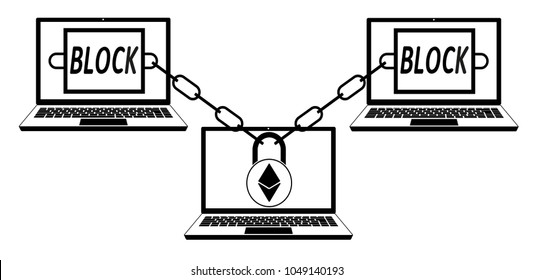 ethereum block chain technology ,design concept black and white ,interlocking the blocks with each other using the lock code