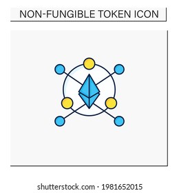 Ethereum Blockchain Color Icon.Software Platform.Open-source, Blockchain-based, Decentralized. Digitalization Concept. Isolated Vector Illustration