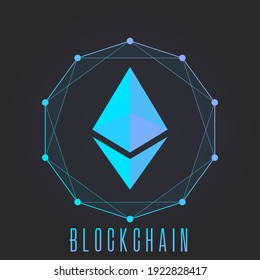 Ethereum blockchain concept. Colorful gradient logo on dark background.