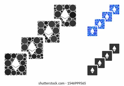Ethereum blockchain mosaic of small circles in different sizes and color tones, based on Ethereum blockchain icon. Vector random circles are organized into blue mosaic.