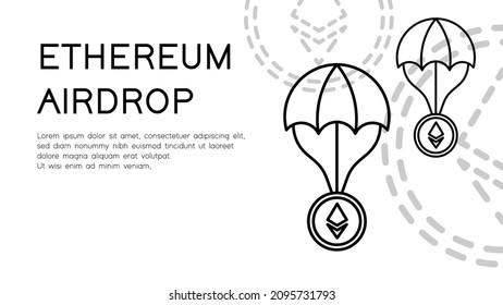 ethereum blockchain network airdrop with parachute, illustration for crypto airdrop outline art concept, financial future.