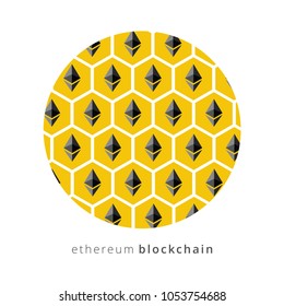Ethereum blockchain network illustration. Interactive cells, colorful center, white background