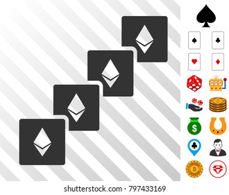 Ethereum Blockchain pictograph with bonus gamble pictographs. Vector illustration style is flat iconic symbols. Designed for gambling websites.