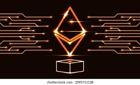 Ethereum blockchain technology with network line design, ETH token cryptocurrency. financial investment.