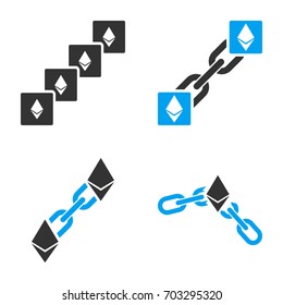 Ethereum Blockchain vector icon set. Style is bicolor flat symbols.