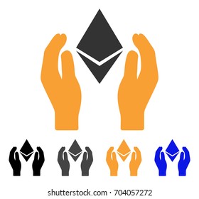 Ethereum Care Hands icon. Vector illustration style is flat iconic symbol with black, gray, orange, blue color variants. Designed for web and software interfaces.