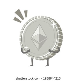 Ethereum cartoon character Cryptocurrency ETH coin virtual money shocked expression illustration isolated on white background