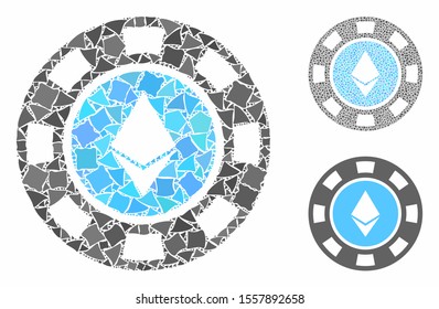 Ethereum casino chip composition of humpy elements in variable sizes and shades, based on Ethereum casino chip icon. Vector trembly elements are composed into collage.