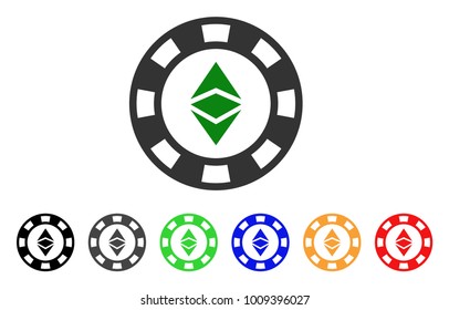 Ethereum Casino Chip icon. Vector illustration style is a flat iconic ethereum casino chip symbol with gray, yellow, green, blue, red, black color variants. Designed for web and software interfaces.