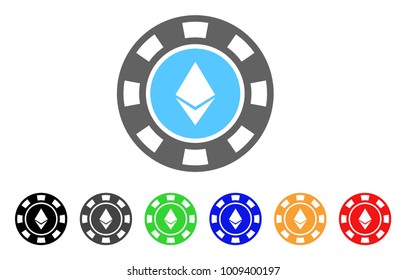 Ethereum Casino Chip icon. Vector illustration style is a flat iconic ethereum casino chip symbol with grey, yellow, green, blue, red, black color versions. Designed for web and software interfaces.