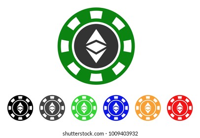 Ethereum Casino Chip icon. Vector illustration style is a flat iconic ethereum casino chip symbol with gray, yellow, green, blue, red, black color versions. Designed for web and software interfaces.