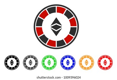 Ethereum Casino Roulette icon. Vector illustration style is a flat iconic ethereum casino roulette symbol with gray, yellow, green, blue, red, black color variants.