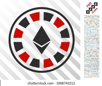 Ethereum Casino Roulette pictograph with 700 bonus bitcoin mining and blockchain symbols. Vector illustration style is flat iconic symbols designed for blockchain software.