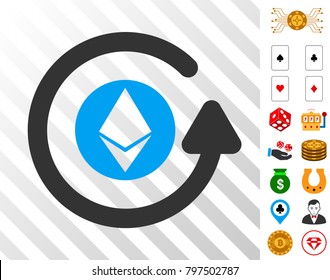 Ethereum Chargeback pictograph with bonus casino pictograms. Vector illustration style is flat iconic symbols. Designed for gambling gui.