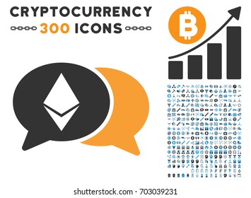Ethereum Chat icon with 300 blockchain, bitcoin, ethereum, smart contract symbols. Vector icon set style is flat iconic symbols.