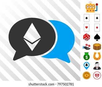 Ethereum Chat pictograph with bonus gambling pictures. Vector illustration style is flat iconic symbols. Designed for casino software.