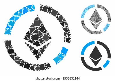 Ethereum circle diagram composition of irregular elements in different sizes and color tints, based on Ethereum circle diagram icon. Vector irregular elements are grouped into mosaic.